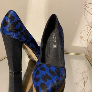 ALDO Black and Blue Polka Dot Pointed Toe Heel